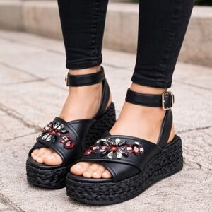 Nine West Star Spirit Glam Rock Revival Platform Comfort Sandals 7.5M